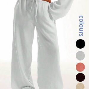 Women's Summer Drawstring Waist Wide Leg Loose Cotton Linen Palazzo Pants Small